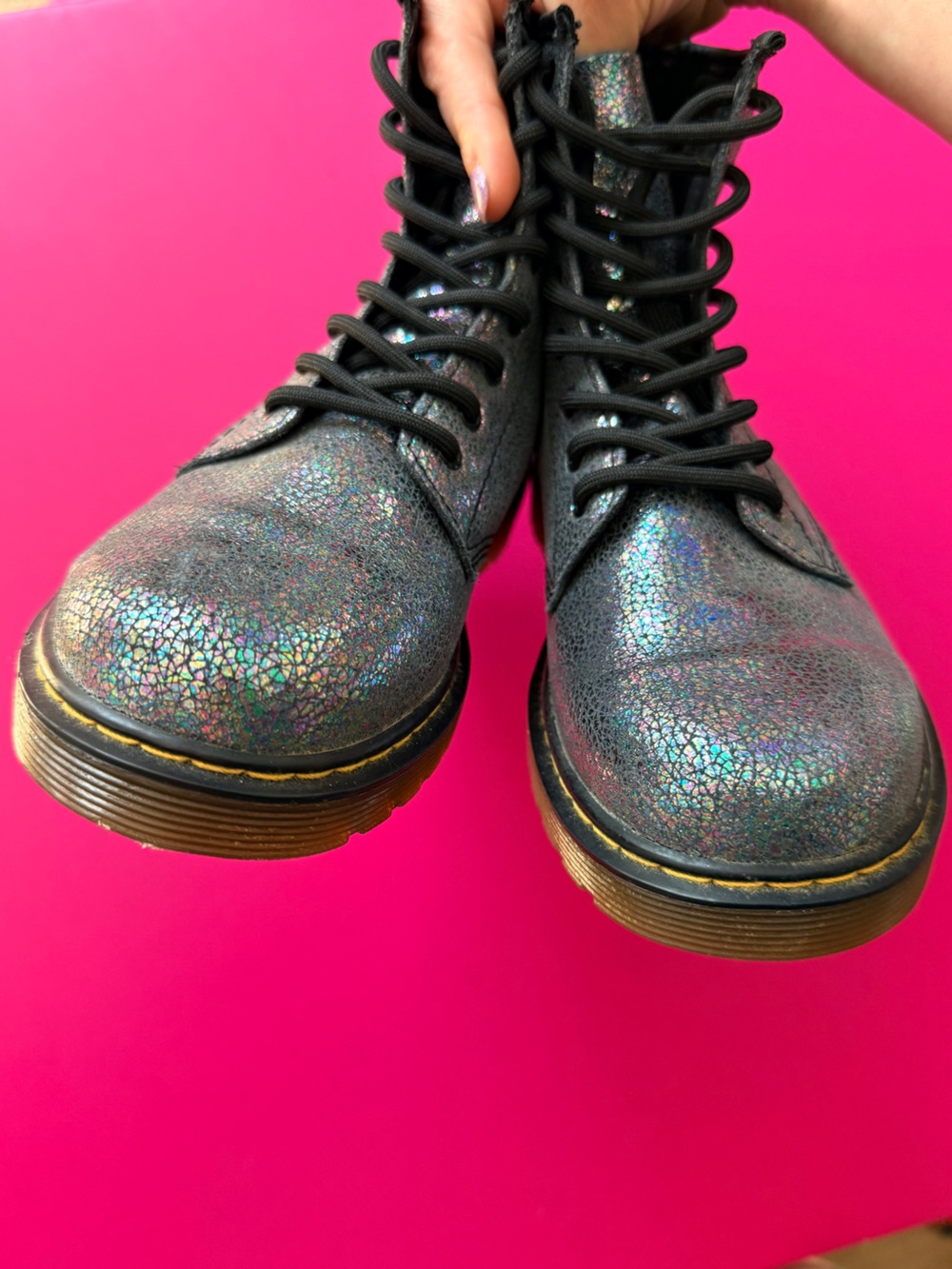 Doc Martens Delaney Boots Metallic Iridescent Black Rainbow Sparkle Size 5 EU 36 - Picture 4 of 14